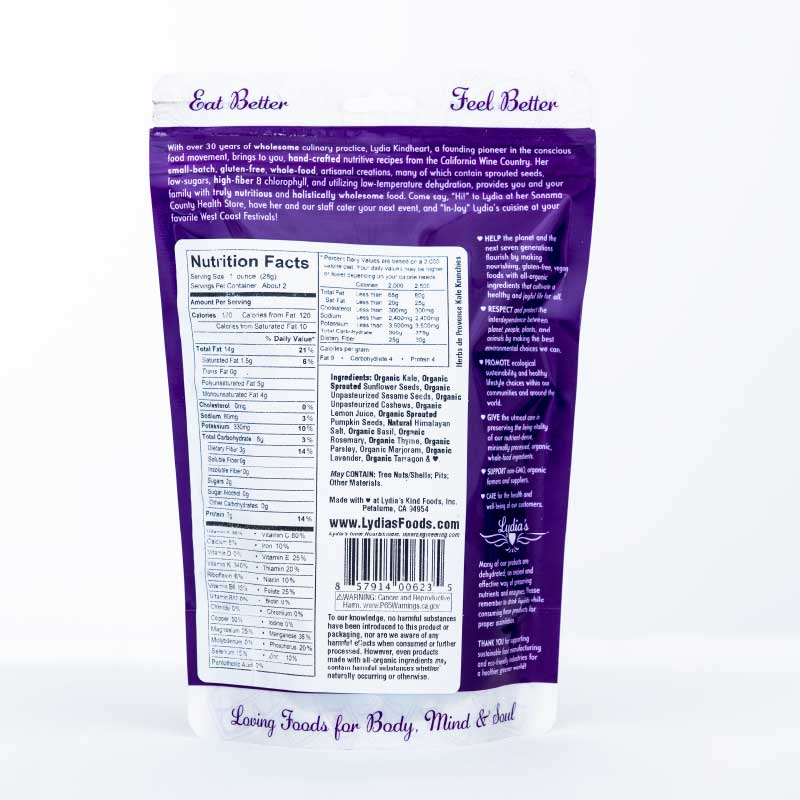 Herbs de Provence Sprouted Kale Chips Lydia's Kind Foods