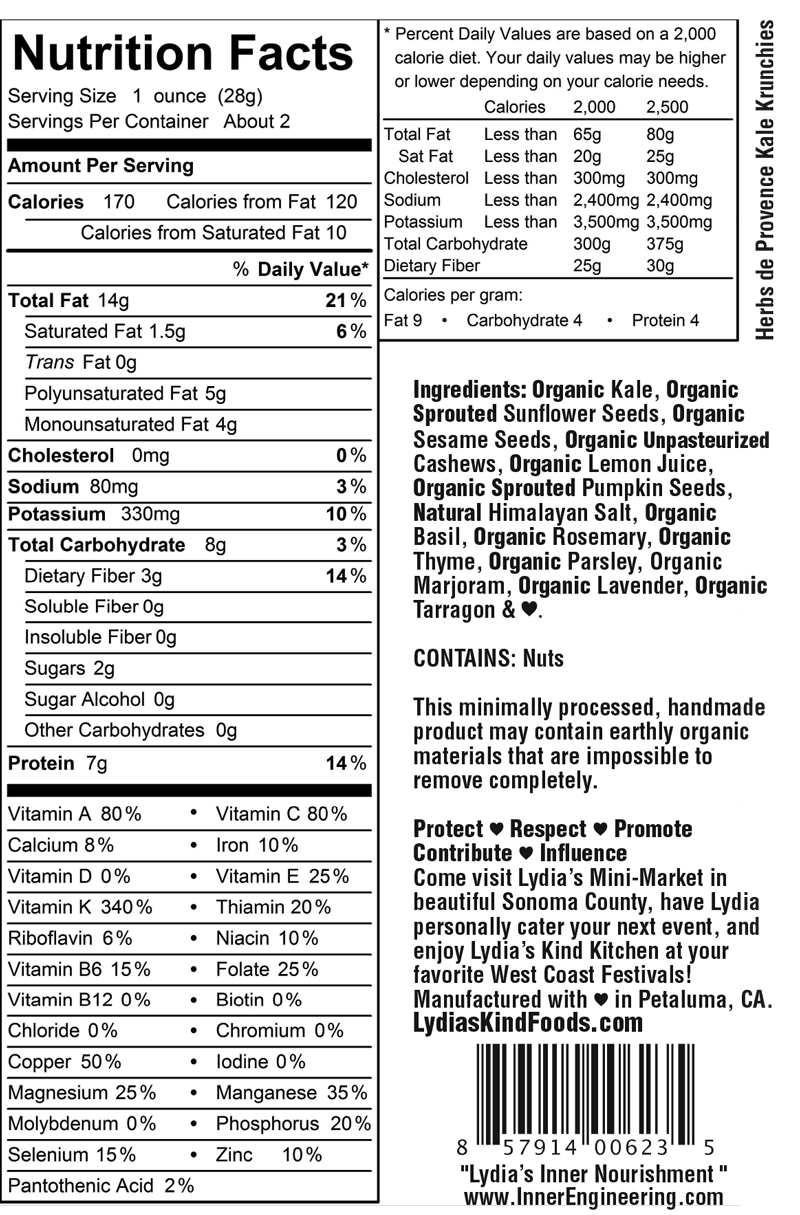 Herbs de Provence Sprouted Kale Chips Lydia's Kind Foods